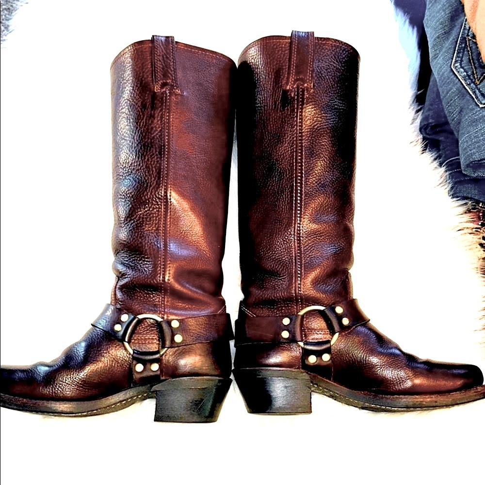 FRYE Harness Moto Brown Leather Classic Boots - Picture 5 of 16